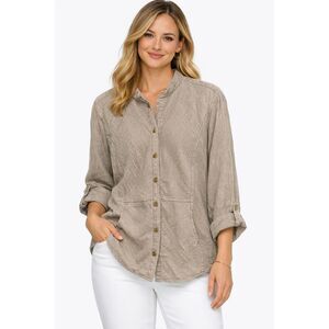 FLAX Waffle Linen Button Front Shirt Jacket Neutral Oversized Top SZ M